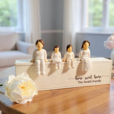 Personalized Wooden Family Figurine Keepsake Engraved Family Sculpture Gift