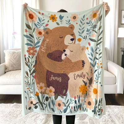 Personalized Mama Bear Flower Blanket Best Gift For Mom And Grandma