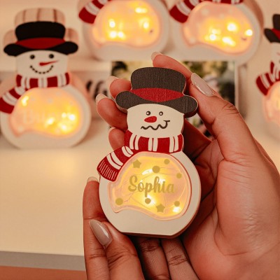 Personalized Lighted Wooden Snowman With Name Block Sign Best Christmas Gift