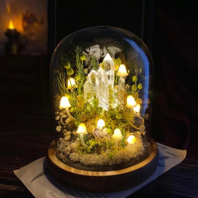 Enchanted Forest Mushroom Lamp Fantasy Crystal Nightlight Unique Home Decor
