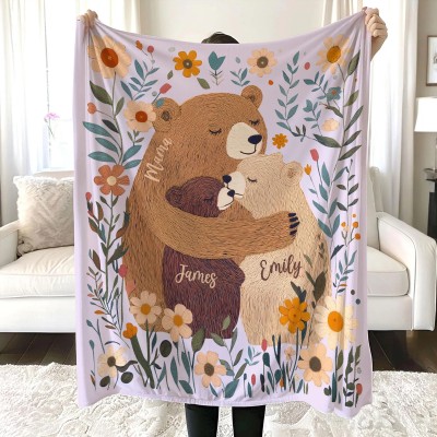 Personalized Mama Bear Flower Blanket Best Gift For Mom And Grandma