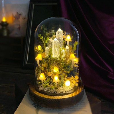 Enchanted Forest Mushroom Lamp Fantasy Crystal Nightlight Unique Home Decor