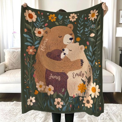 Personalized Mama Bear Flower Blanket Best Gift For Mom And Grandma