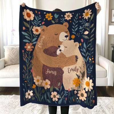 Personalized Mama Bear Flower Blanket Best Gift For Mom And Grandma