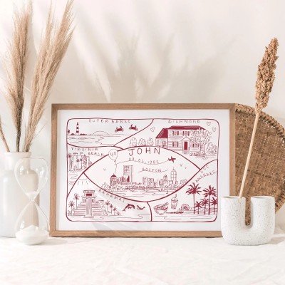 Personalised Hand Drawn Favourite Family Memories Print Gift For Couple