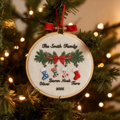 Personalized Family Christmas Tree Ornament Embroidered Name Hoop
