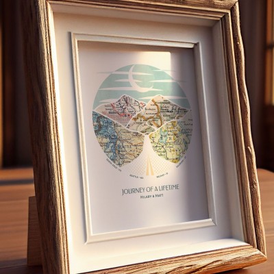 Custom Map Artwork Unique Mountain Peak Print For Engaged Couple