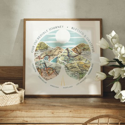 Custom Map Artwork Unique Mountain Peak Print For Engaged Couple