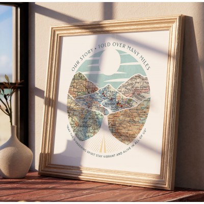 Custom Map Artwork Unique Mountain Peak Print For Engaged Couple