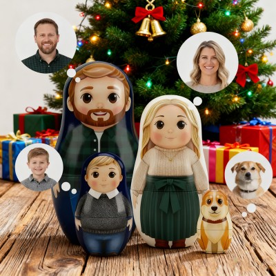 Personalized Portrait Cartoon Style Nesting Doll Best Christmas Gift for Family