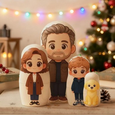Personalized Portrait Cartoon Style Nesting Doll Best Christmas Gift for Family