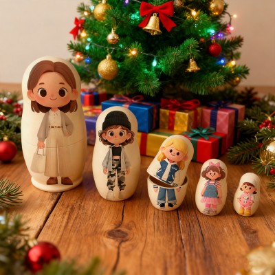 Personalized Portrait Cartoon Style Nesting Doll Best Christmas Gift for Family