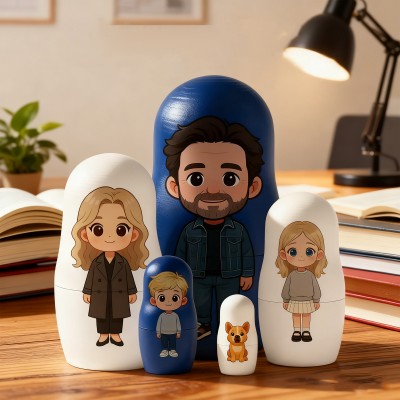 Personalized Portrait Cartoon Style Nesting Doll Best Christmas Gift for Family