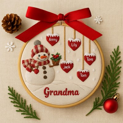 Personalized Family Christmas Tree Ornament Embroidered Name Hoop