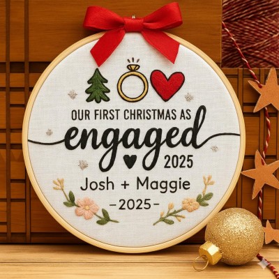 Personalized Family Christmas Tree Ornament Embroidered Name Hoop