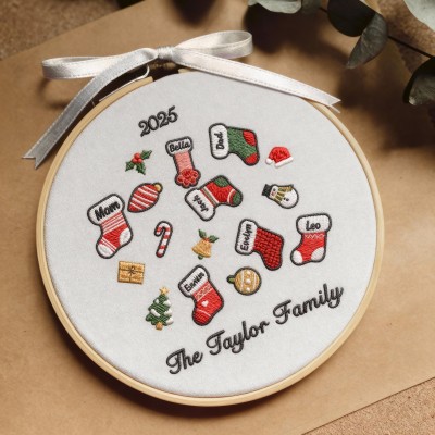 Personalized Family Christmas Tree Ornament Embroidered Name Hoop