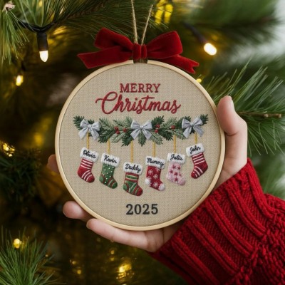 Personalized Family Christmas Tree Ornament Embroidered Name Hoop