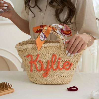 Customized Name Straw Beach Bag Summer Gifts For Beach Lovers