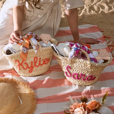 Customized Name Straw Beach Bag Summer Gifts For Beach Lovers