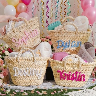 Customized Name Straw Beach Bag Summer Gifts For Beach Lovers