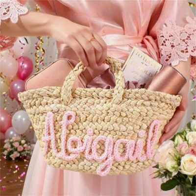 Customized Name Straw Beach Bag Summer Gifts For Beach Lovers